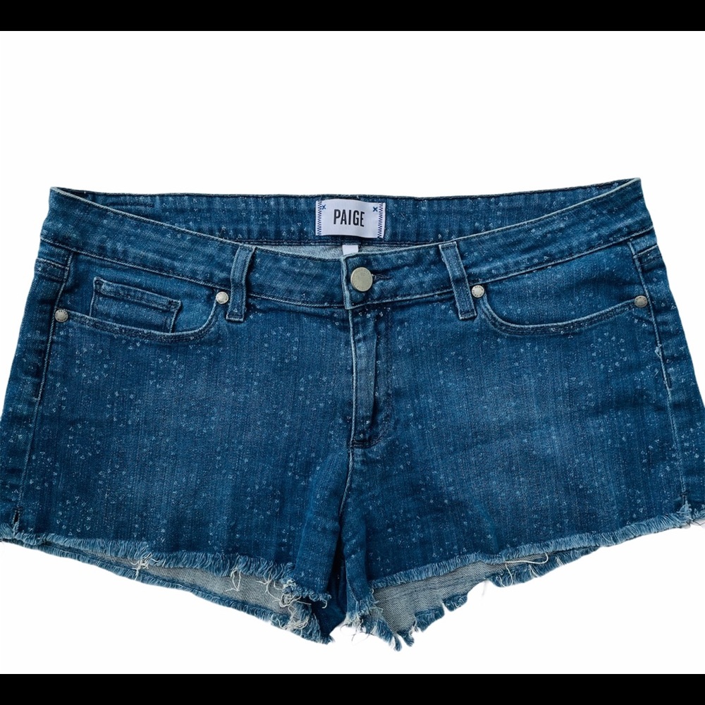 PAIGE White Sundial Cheeky Cut Off Denim Shorts